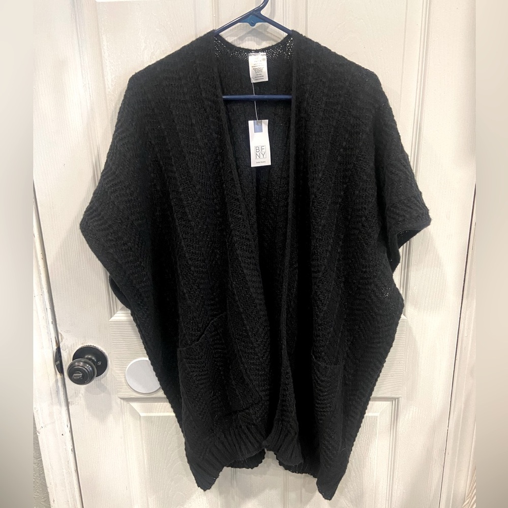 BFNY black sweater oversized open cardigan ruana NWT one size